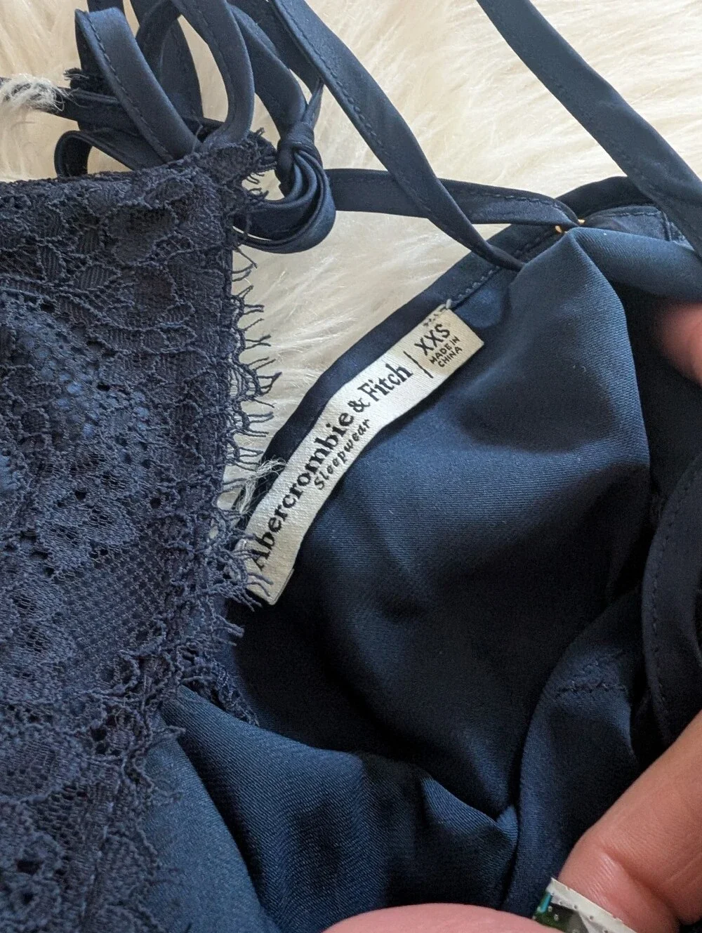 Abercrombie & Fitch Women's Lace Satin Nightie Slip Dress Chemise Nightgown Navy